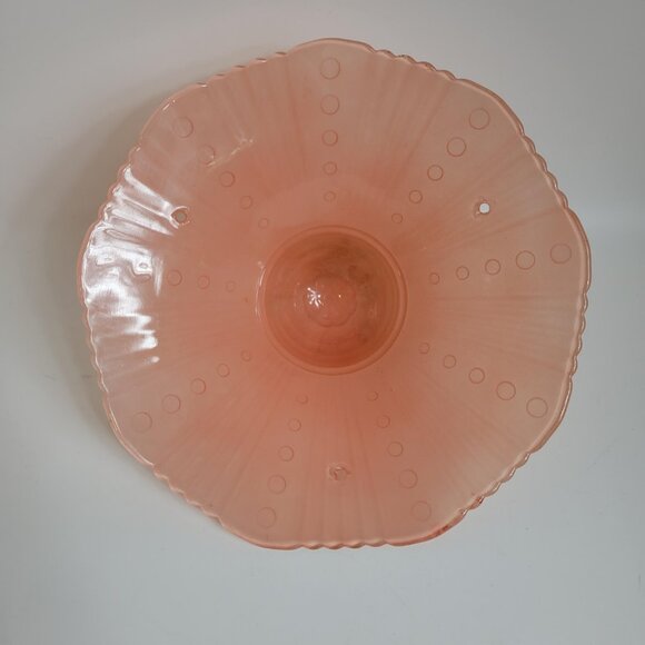 VTG 11" Flared Ribbed Peach Pink  Glass 3-Hole Ceiling Light Cover Shade 1930's - Picture 5 of 5